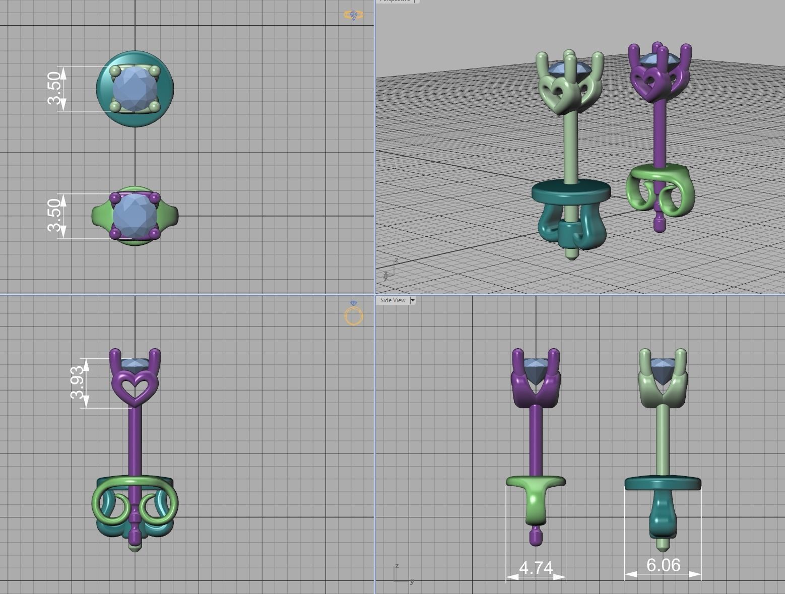 Jewelry Set Stud Earrings and Promise Ring  3D Model Collection_13