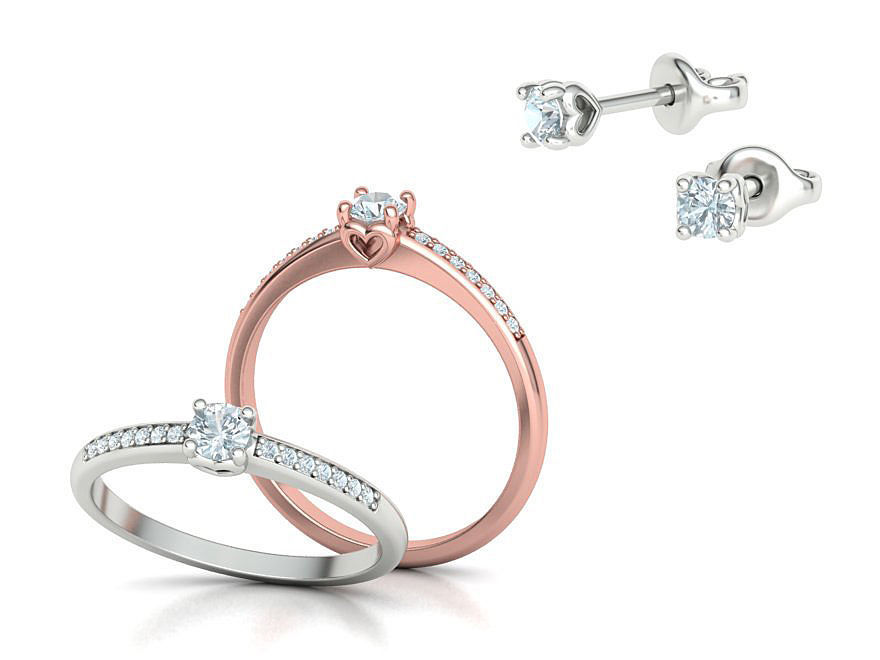Jewelry Set Stud Earrings and Promise Ring  3D Model Collection_3