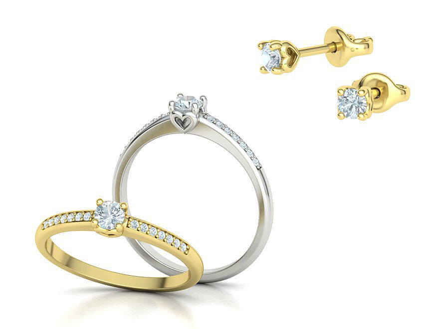 Jewelry Set Stud Earrings and Promise Ring  3D Model Collection_2