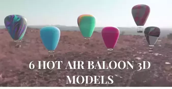 Hot Air Baloons Pack OF 6 Low-poly 3D model