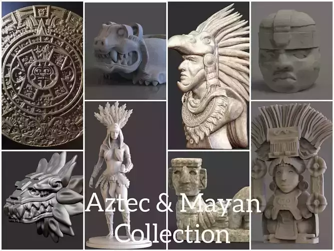 Mayan And Aztec Sculptures 3D Model Collection