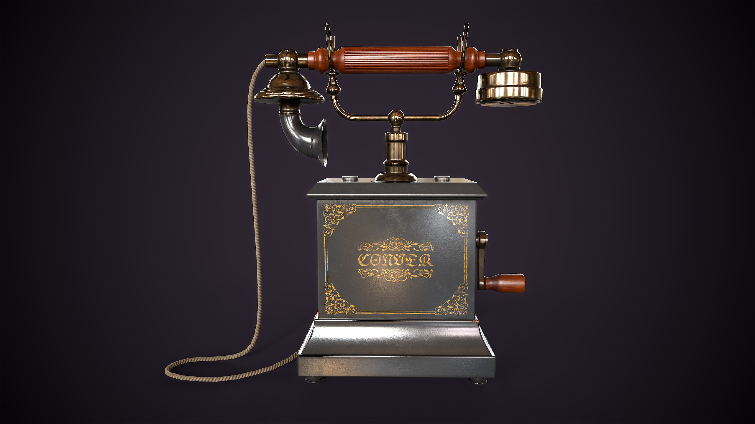Old vintage telephone Low-poly 3D model_1