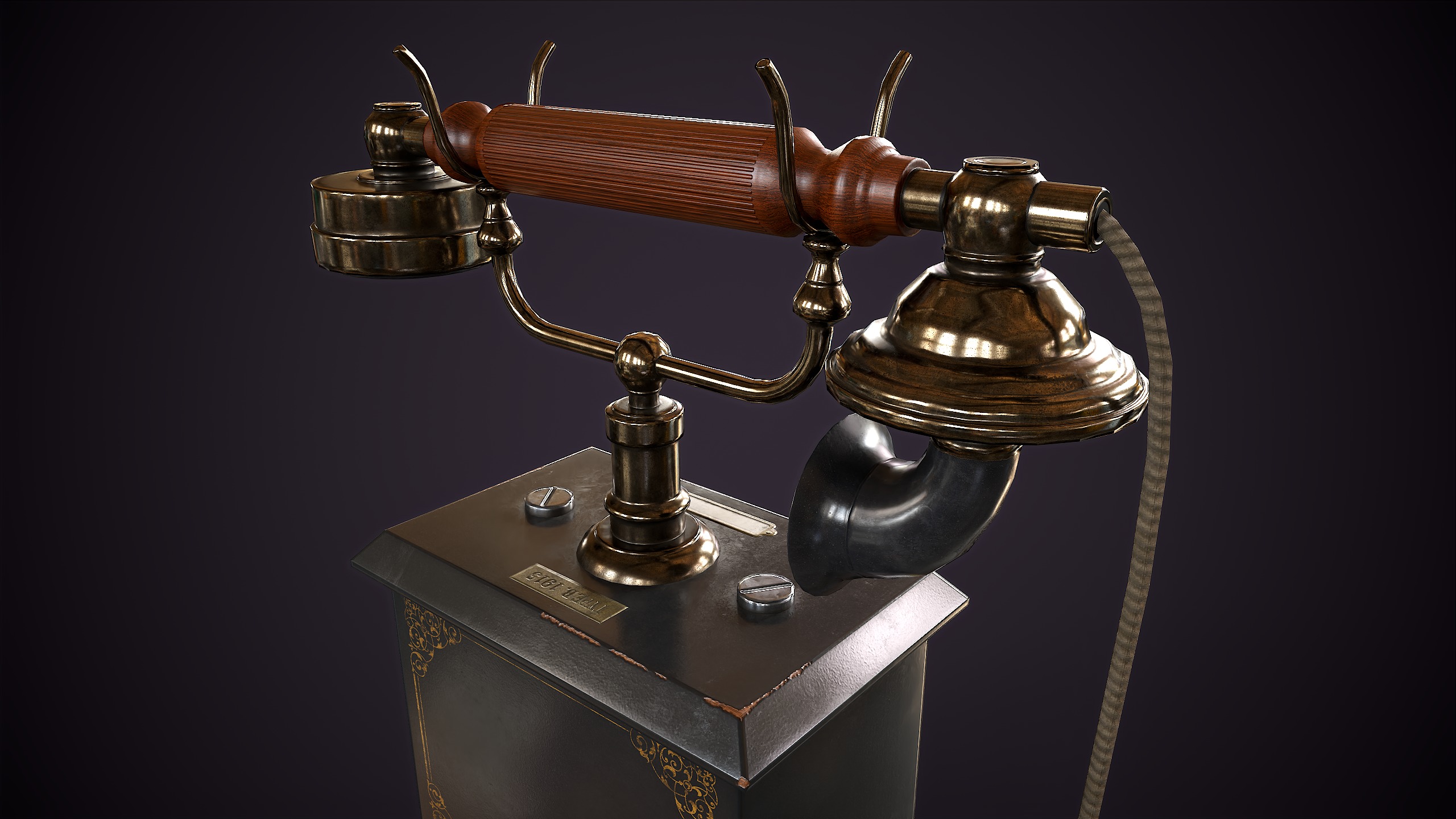 Old vintage telephone Low-poly 3D model_4