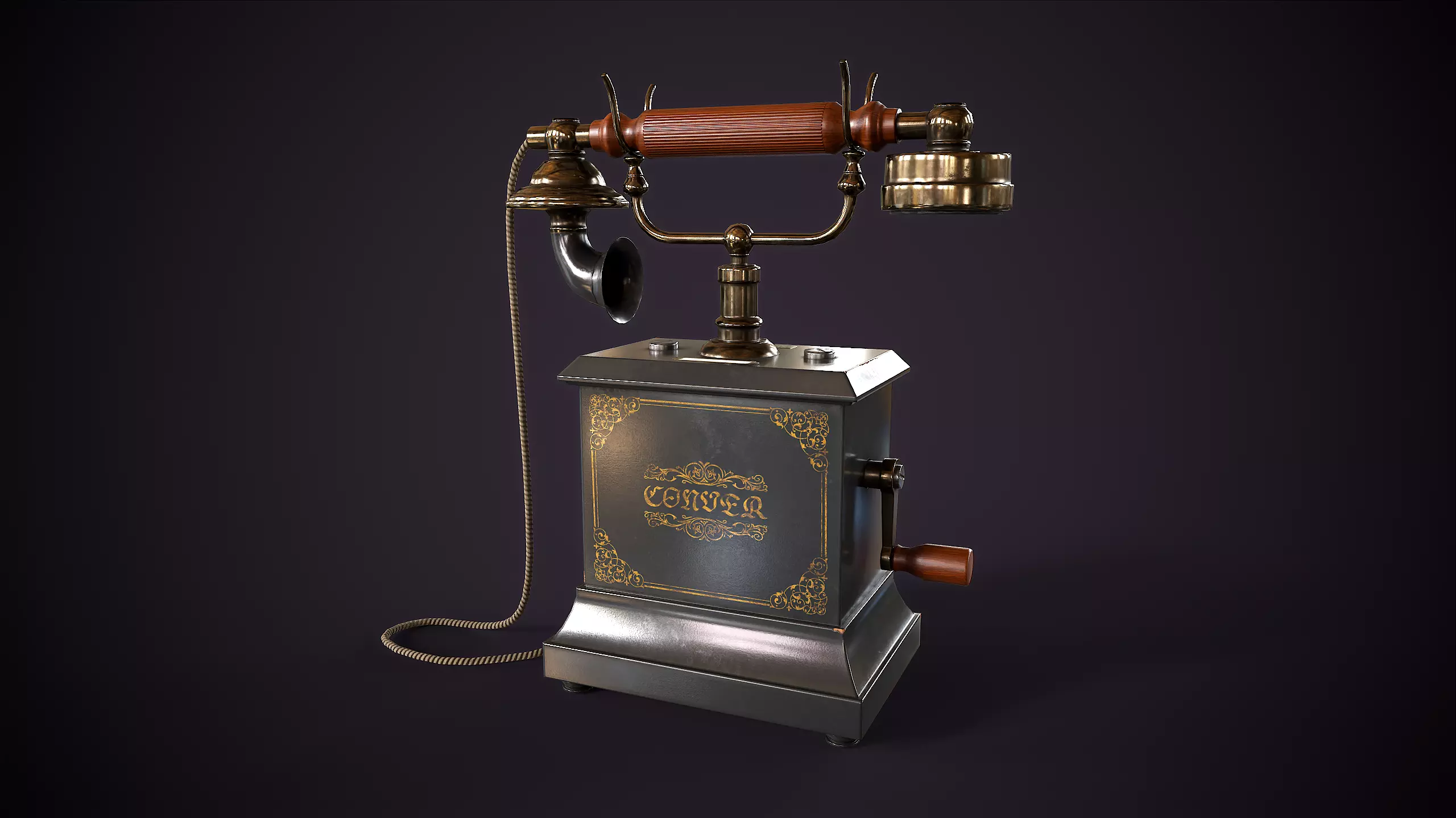 Old vintage telephone Low-poly 3D model_0