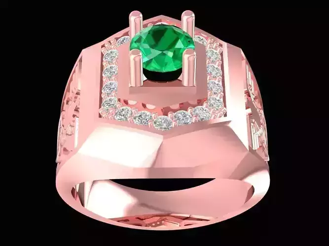 Luxury Hexagon Green Gemstone Men Ring 3D Model 2256