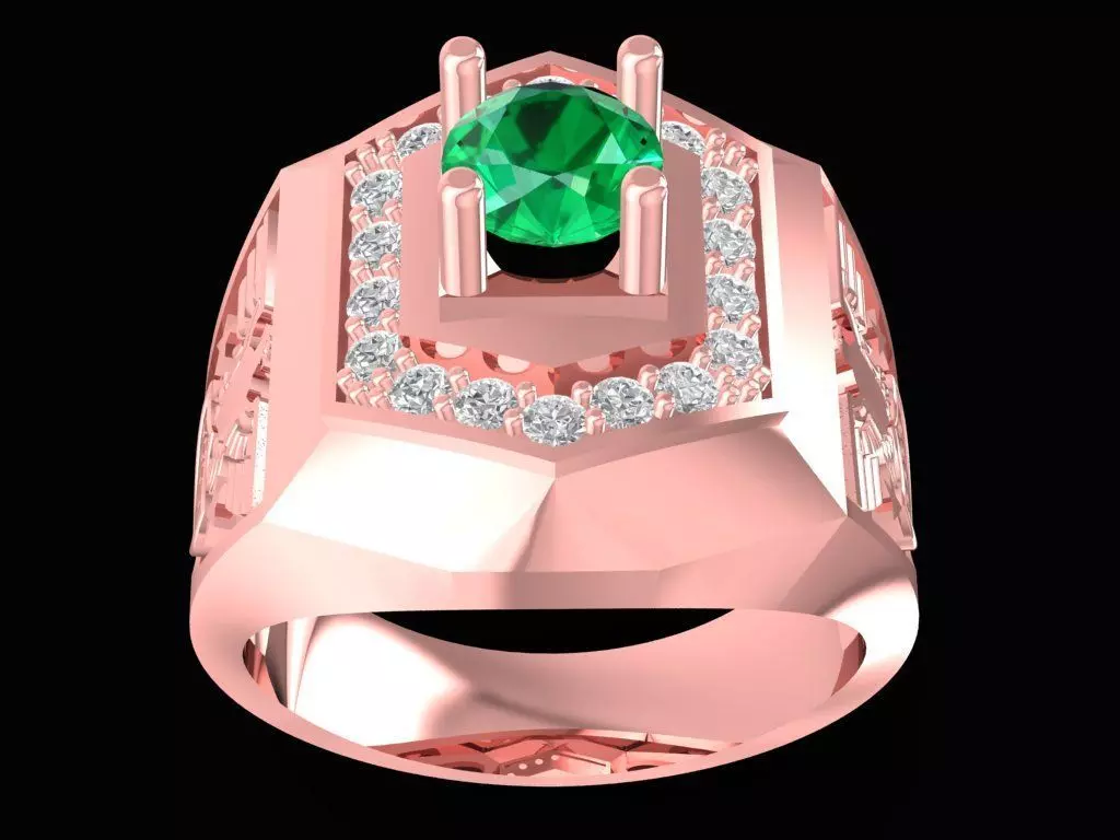 Luxury Hexagon Green Gemstone Men Ring 3D Model 2256 3D print model