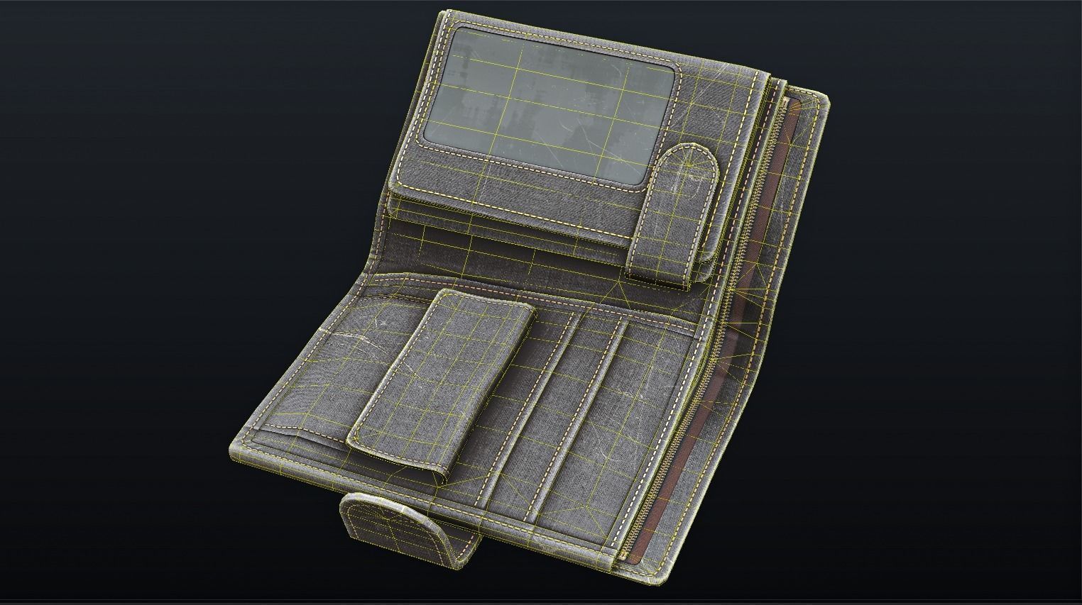 Old Shabby Wallet  Low-poly 3D model_12