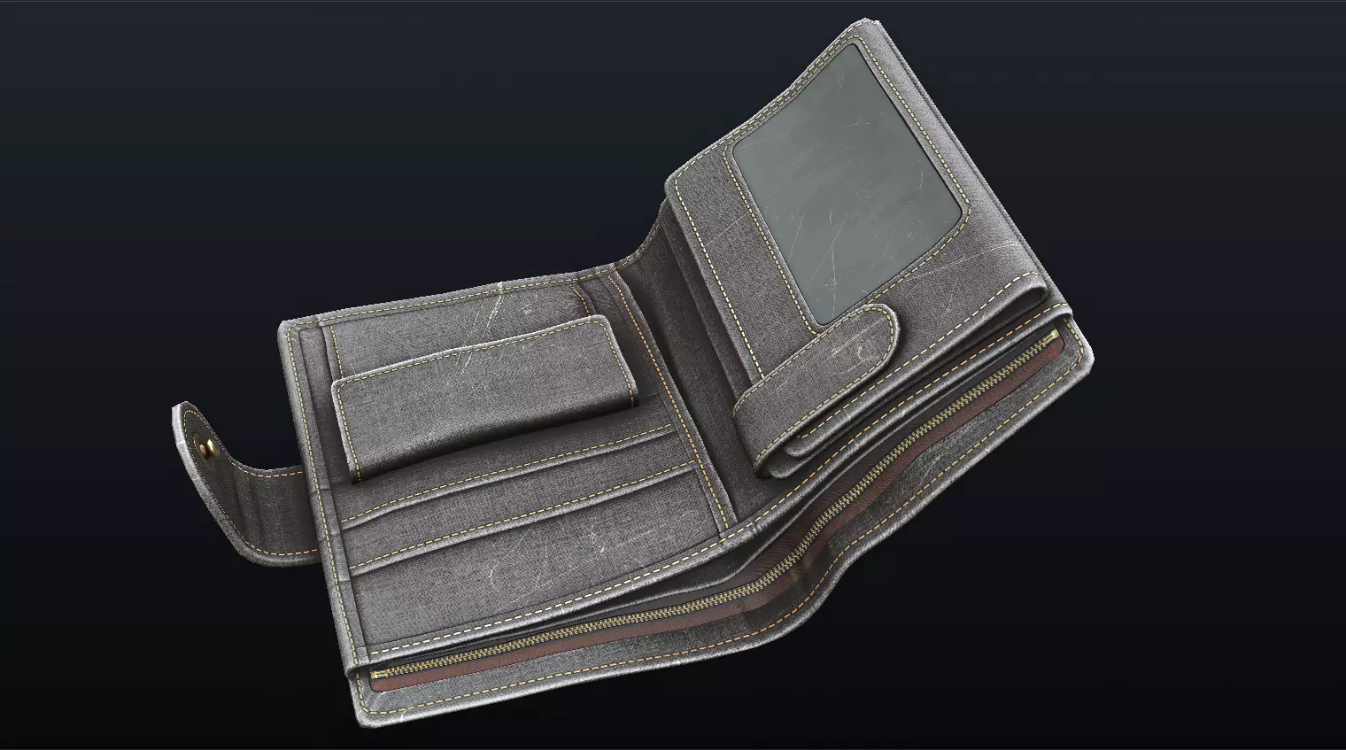 Old Shabby Wallet  Low-poly 3D model_0