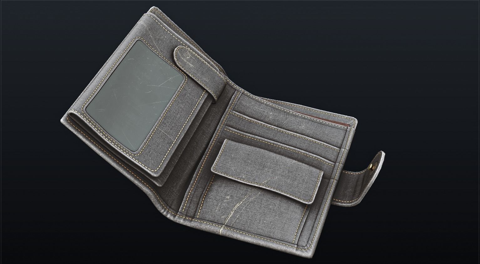 Old Shabby Wallet  Low-poly 3D model_4