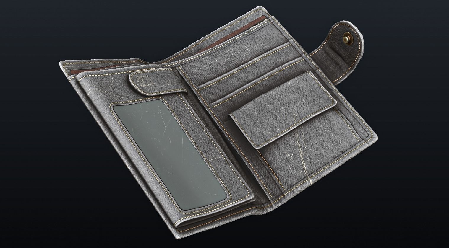 Old Shabby Wallet  Low-poly 3D model_6