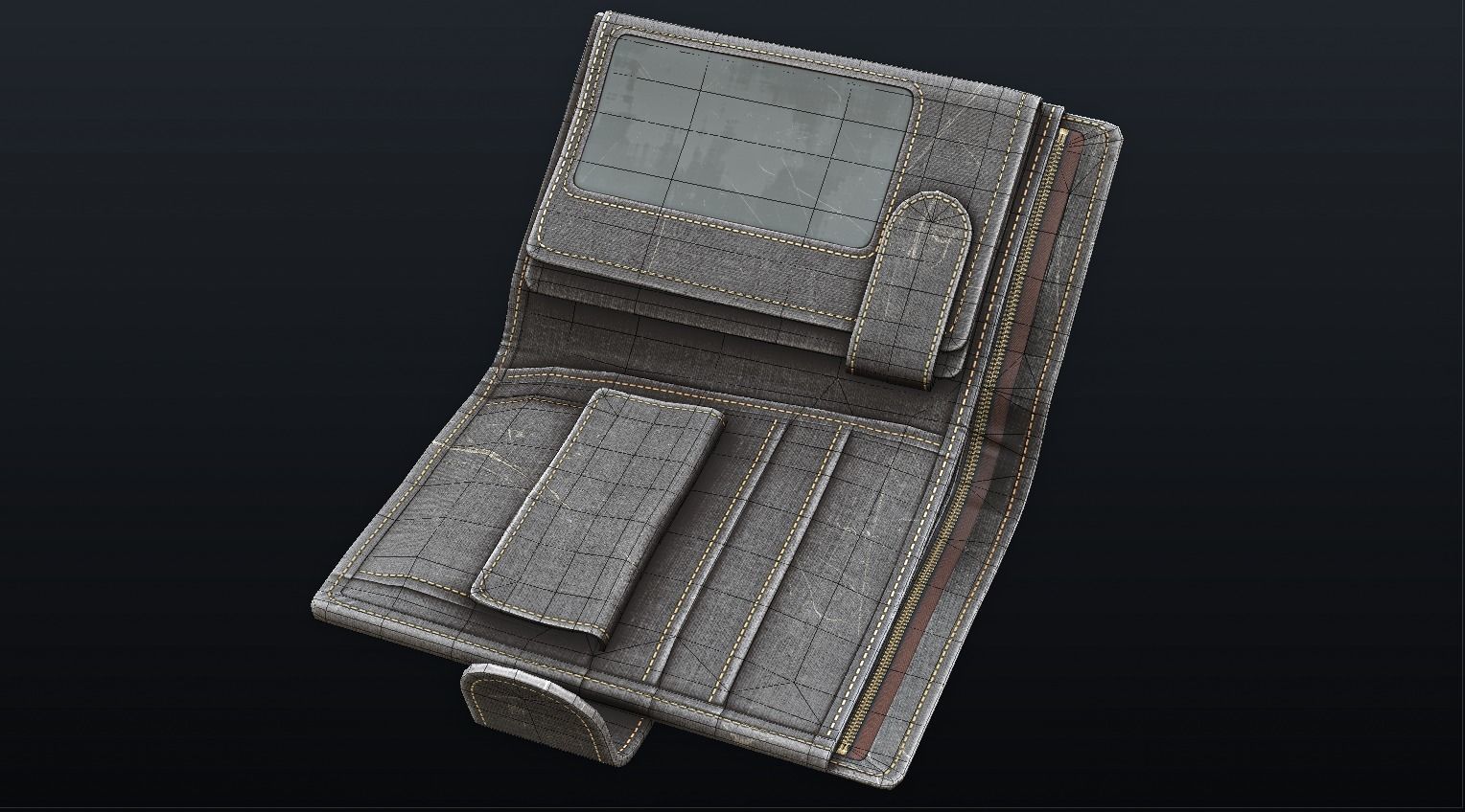 Old Shabby Wallet  Low-poly 3D model_11