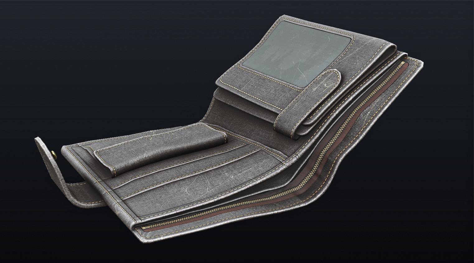 Old Shabby Wallet  Low-poly 3D model_9