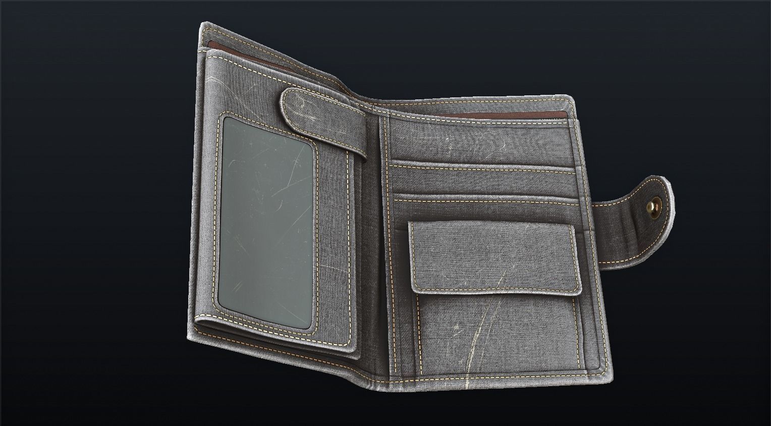 Old Shabby Wallet  Low-poly 3D model_5