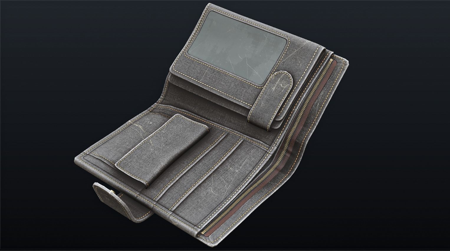Old Shabby Wallet  Low-poly 3D model_1