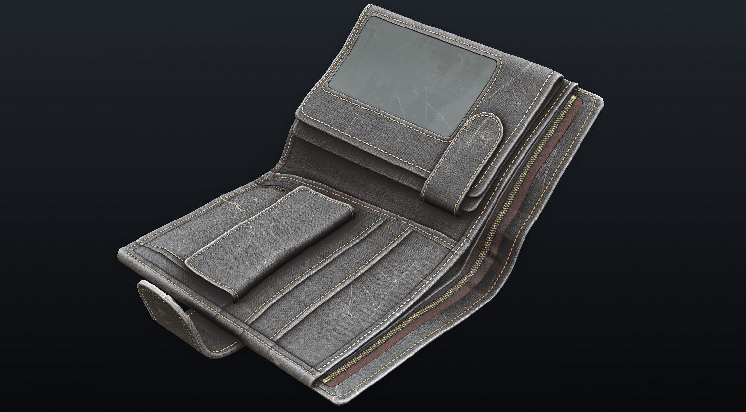 Old Shabby Wallet  Low-poly 3D model_10