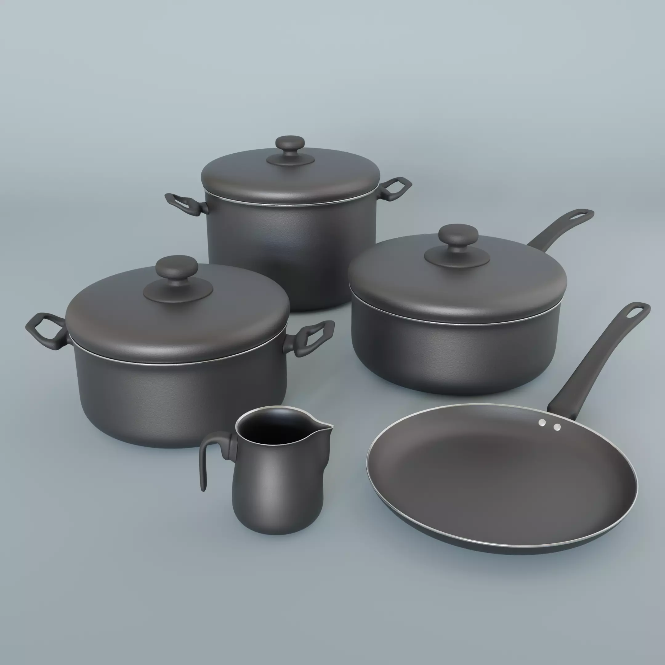 Cookware Set - Aluminum and Teflon 3D Model Collection_0