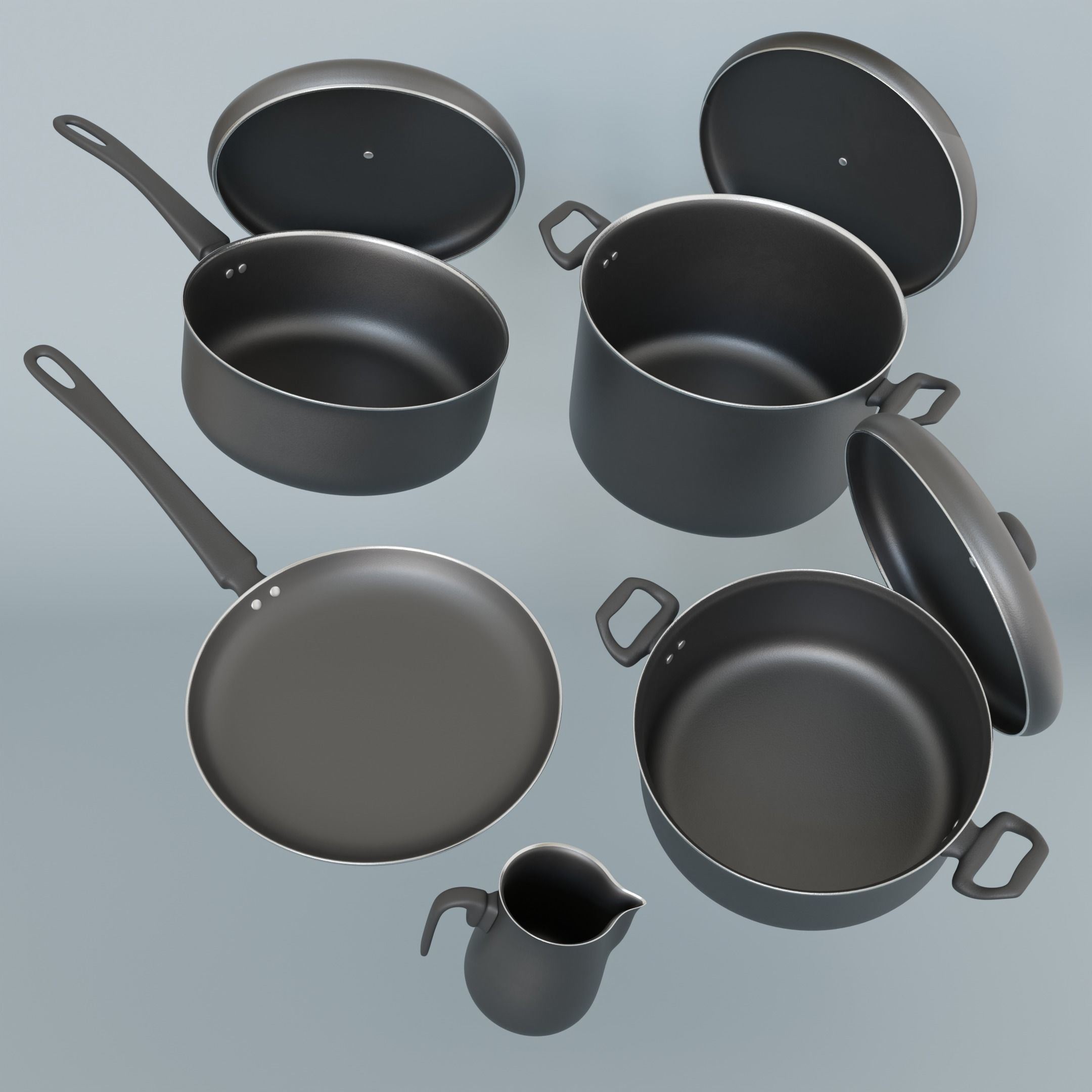 Cookware Set - Aluminum and Teflon 3D Model Collection_3