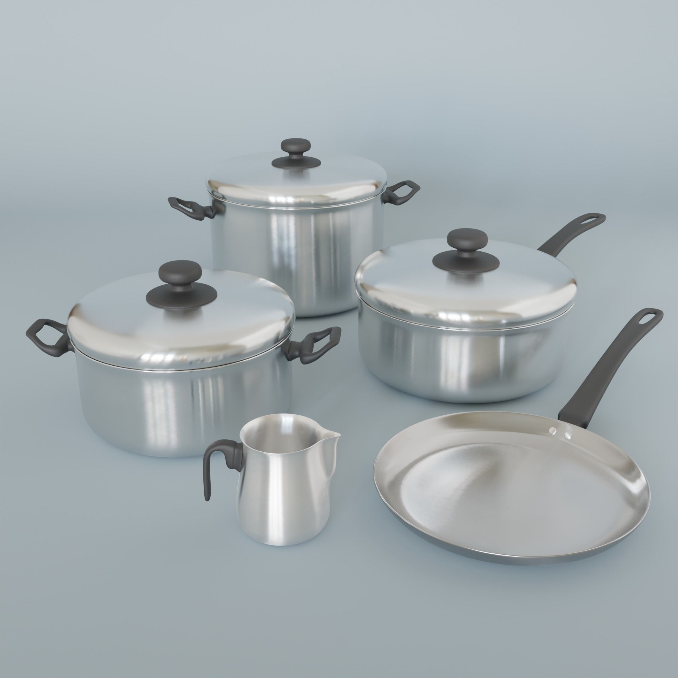 Cookware Set - Aluminum and Teflon 3D Model Collection_2