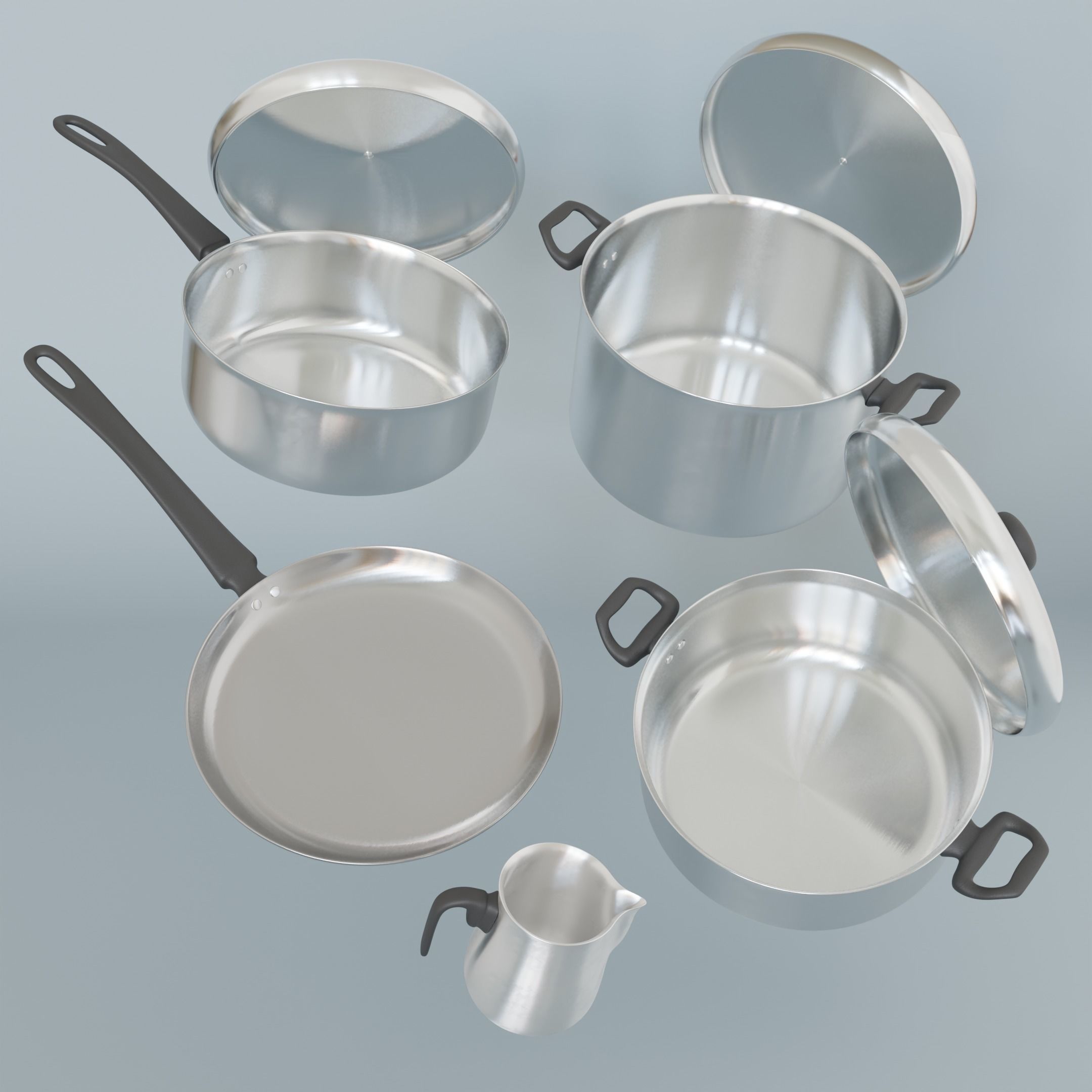 Cookware Set - Aluminum and Teflon 3D Model Collection_4