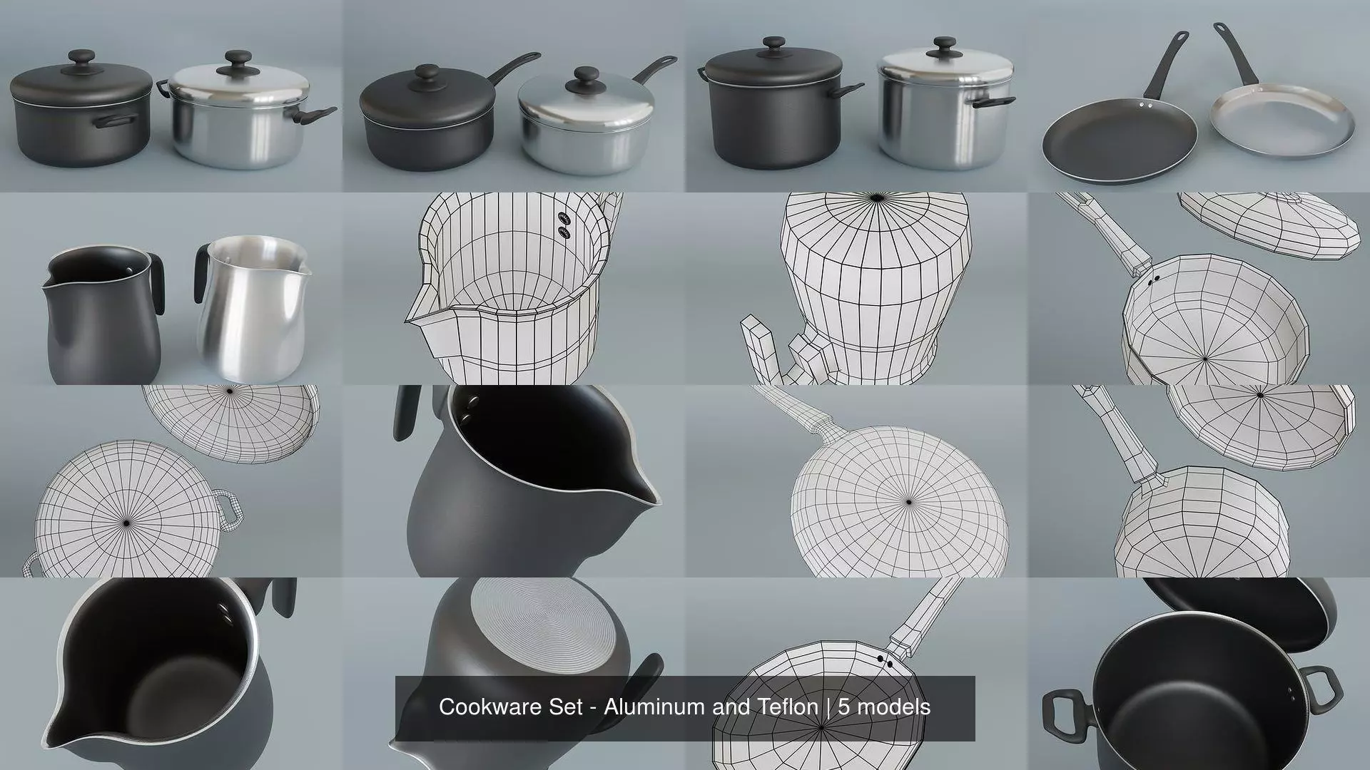 Cookware Set - Aluminum and Teflon 3D Model Collection_1