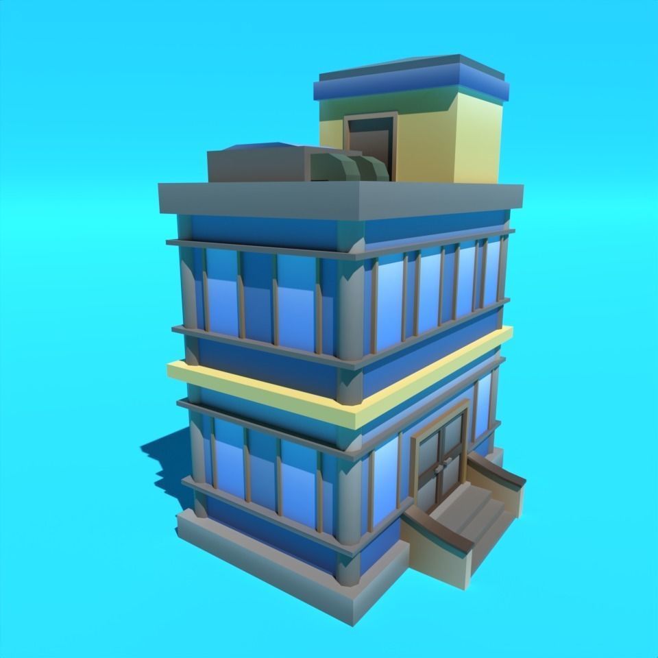 Build House Office Low-poly Mobile Stylized Cartoon Urban Low-poly 3D model_1