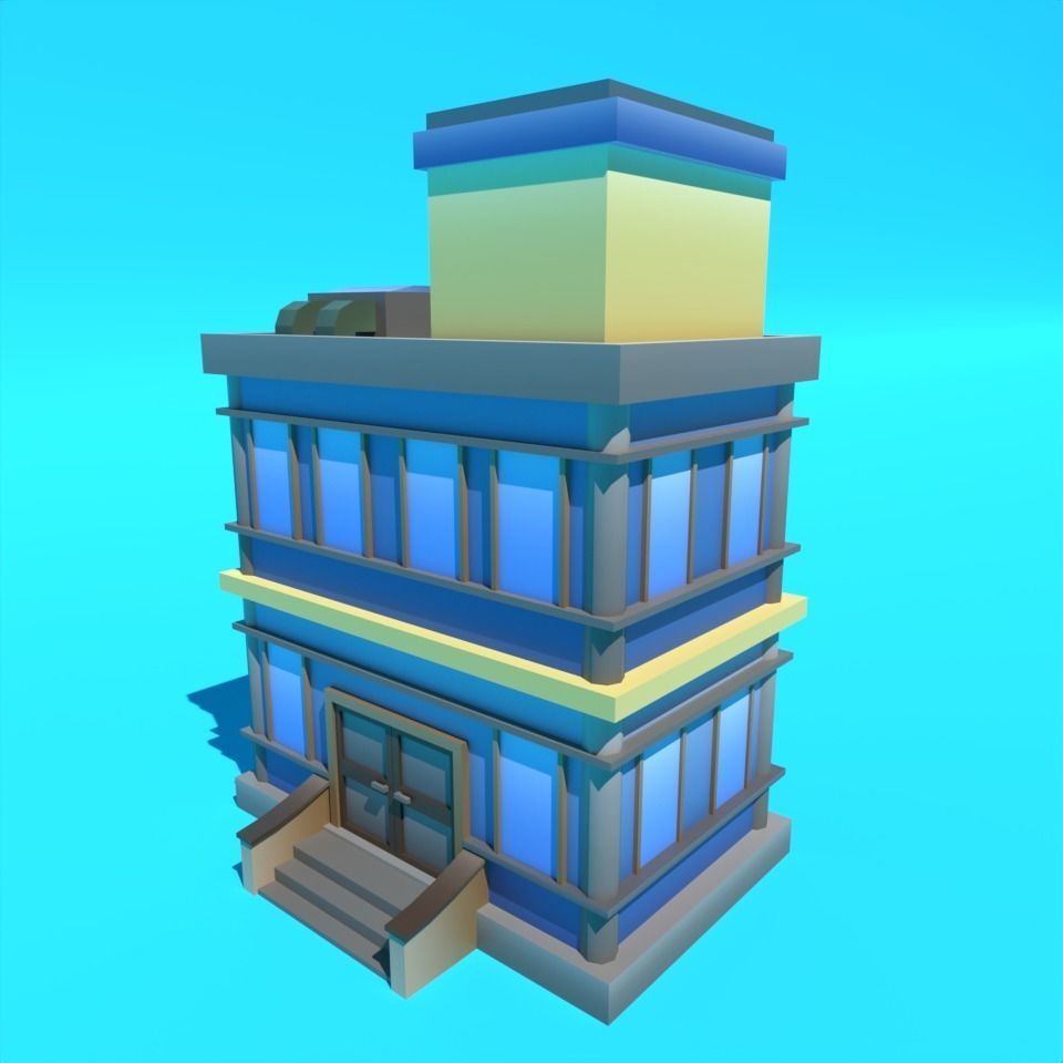 Build House Office Low-poly Mobile Stylized Cartoon Urban Low-poly 3D model_2