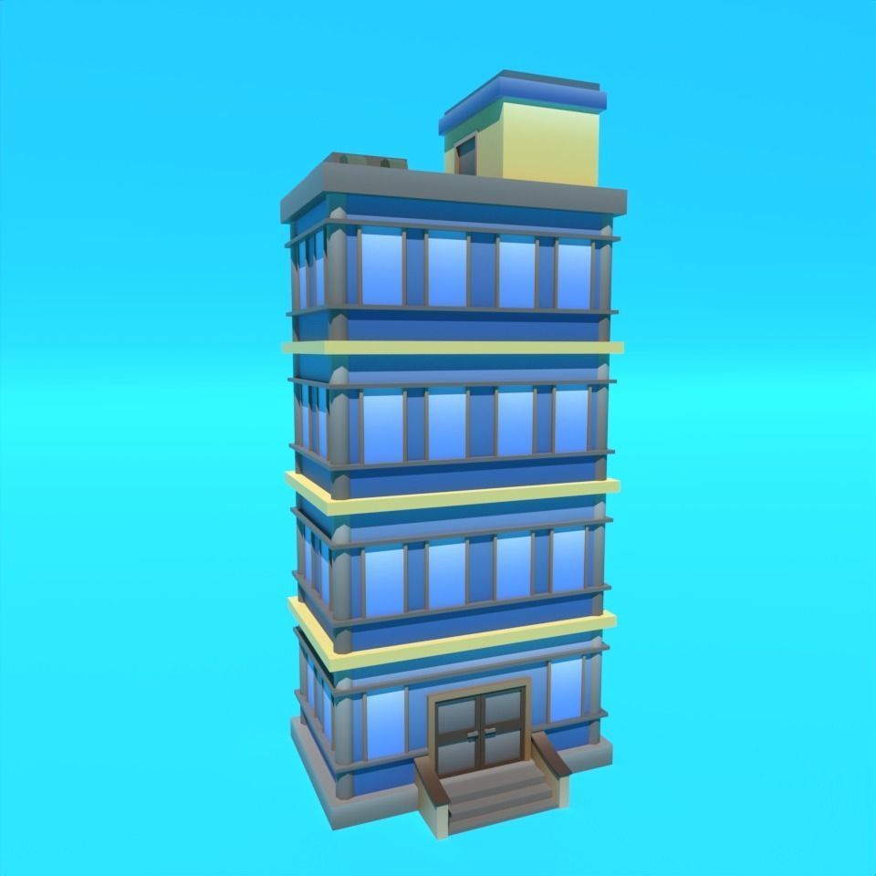 Build House Office Low-poly Mobile Stylized Cartoon Urban Low-poly 3D model_3