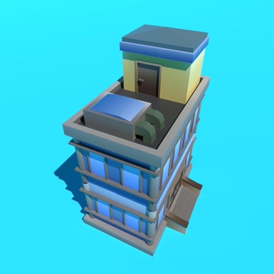 Build House Office Low-poly Mobile Stylized Cartoon Urban Low-poly 3D model_4