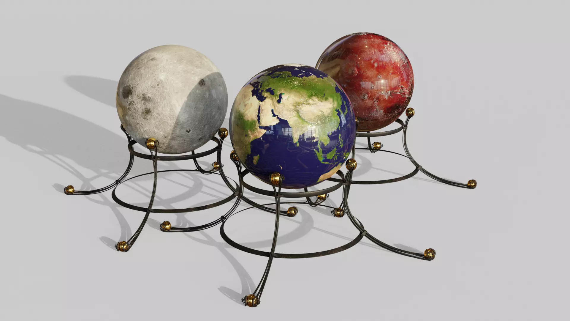 Earth moon and mars globe maps Low-poly 3D model_0
