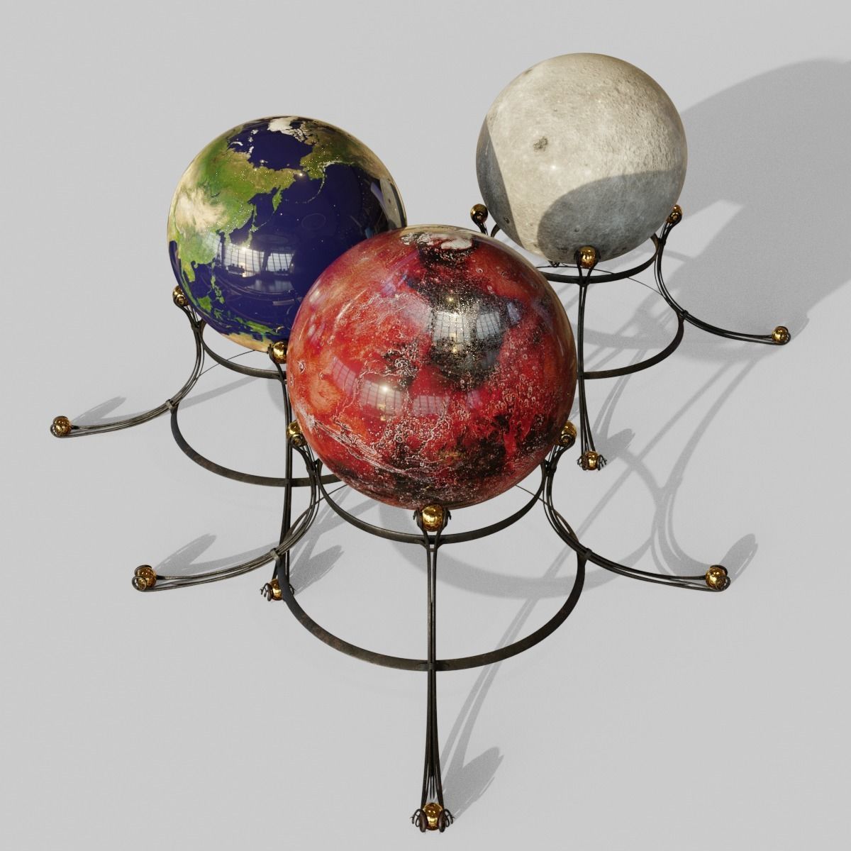 Earth moon and mars globe maps Low-poly 3D model_6