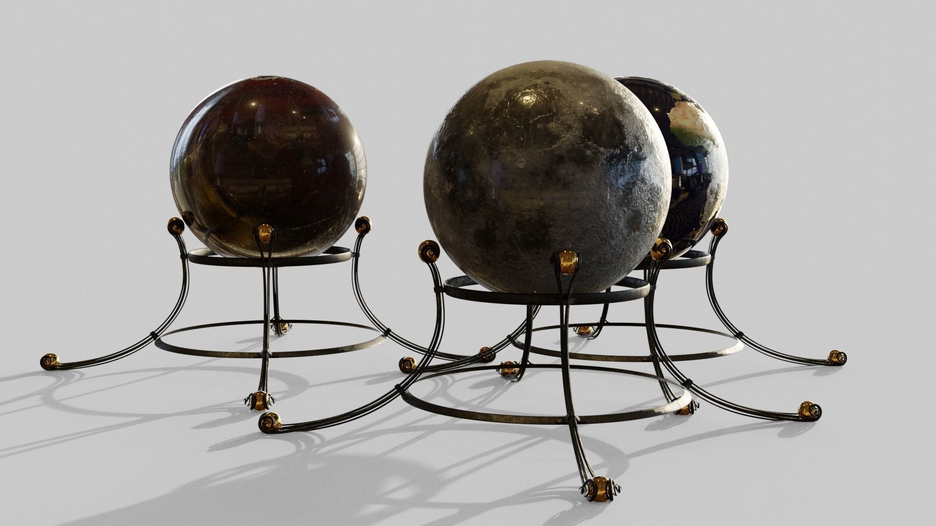 Earth moon and mars globe maps Low-poly 3D model_2