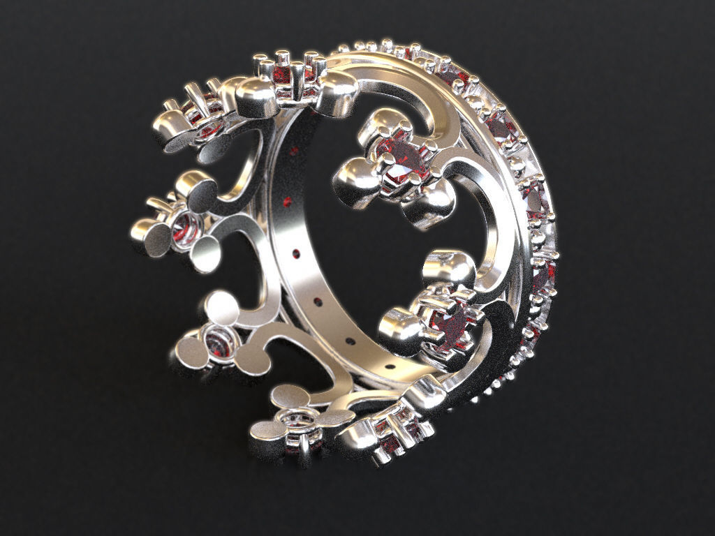 Ruby Crown Ring  3D print model_10