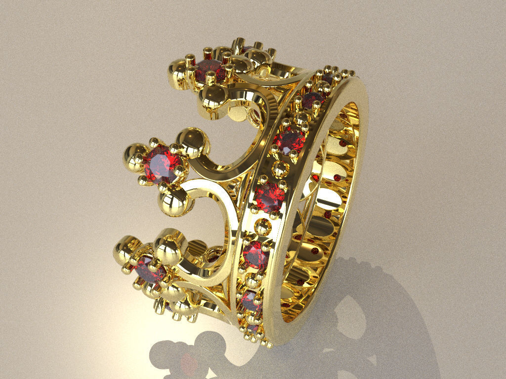 Ruby Crown Ring  3D print model_8