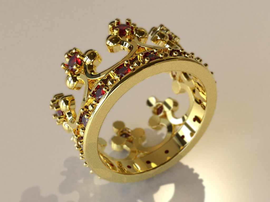 Ruby Crown Ring  3D print model_7