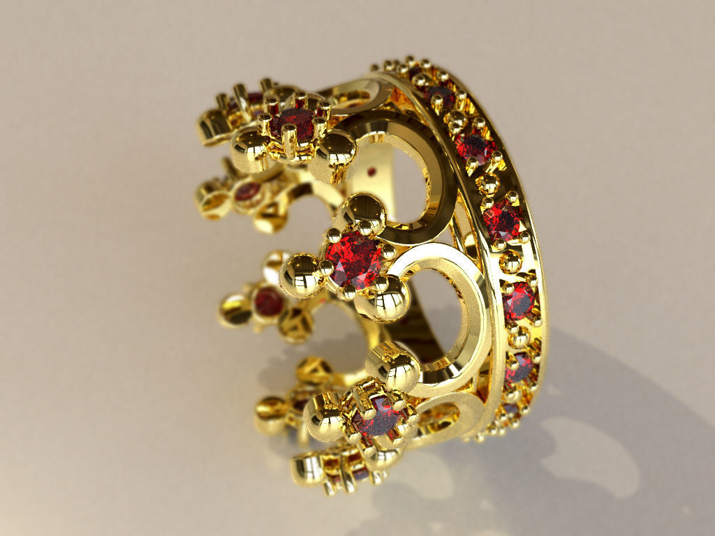 Ruby Crown Ring  3D print model_6