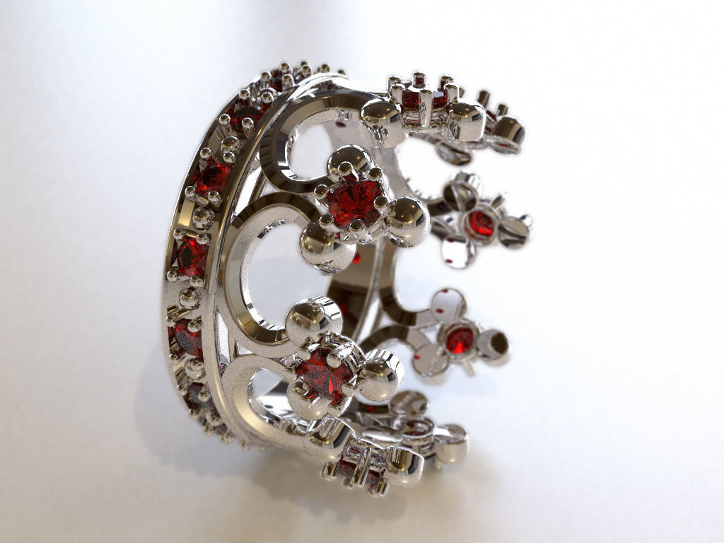 Ruby Crown Ring  3D print model_9