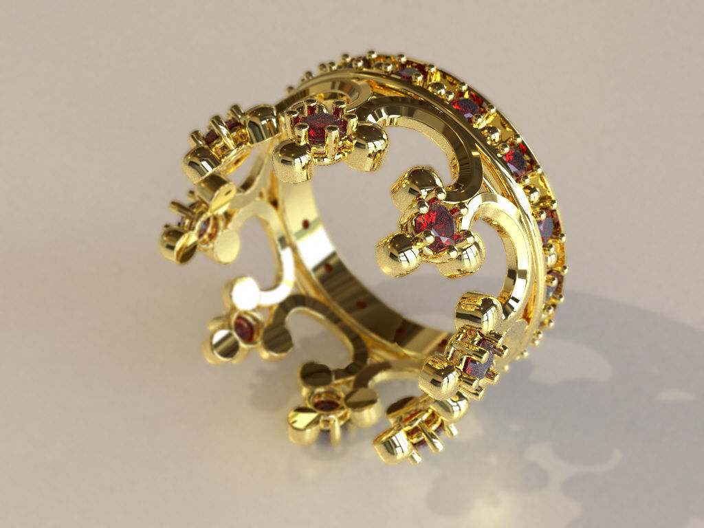 Ruby Crown Ring  3D print model_2