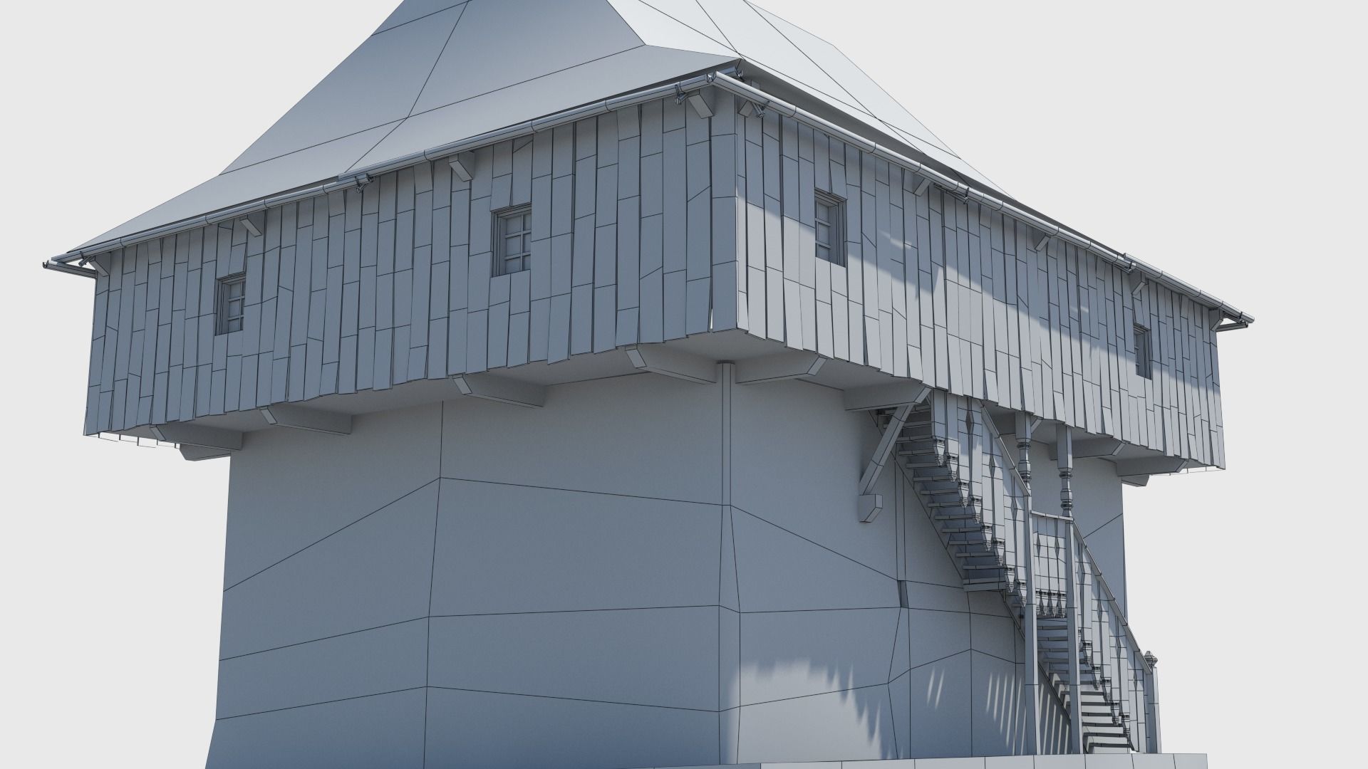 Medieval tower castle and stable Low-poly 3D model_30