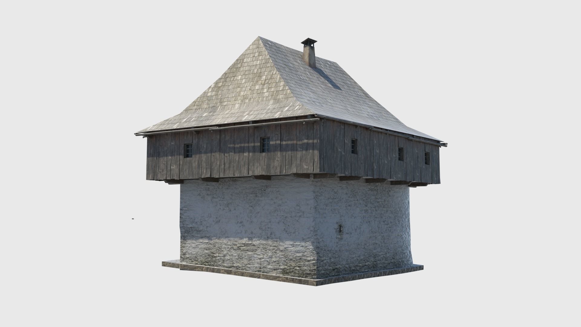 Medieval tower castle and stable Low-poly 3D model_6