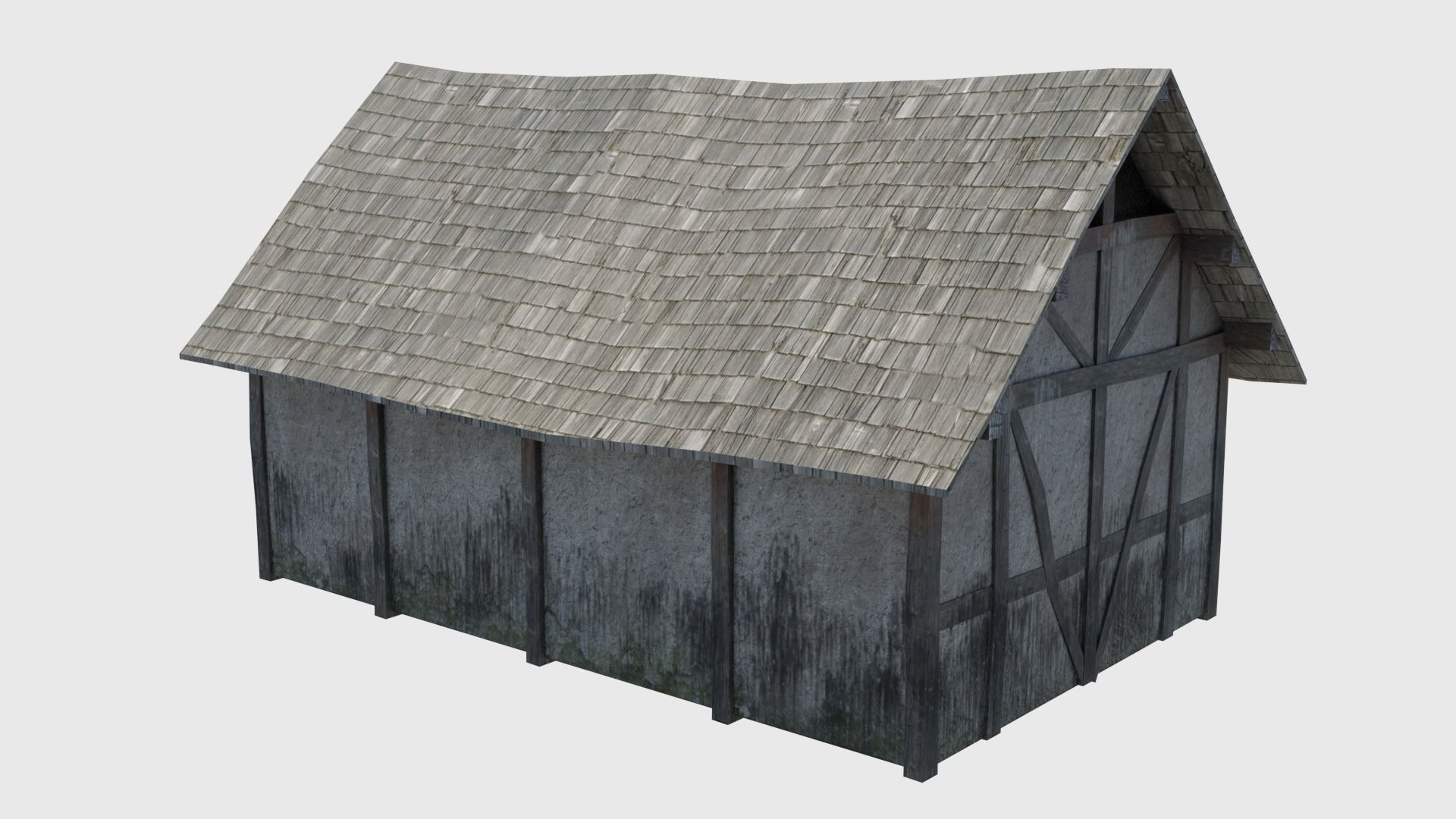 Medieval tower castle and stable Low-poly 3D model_10