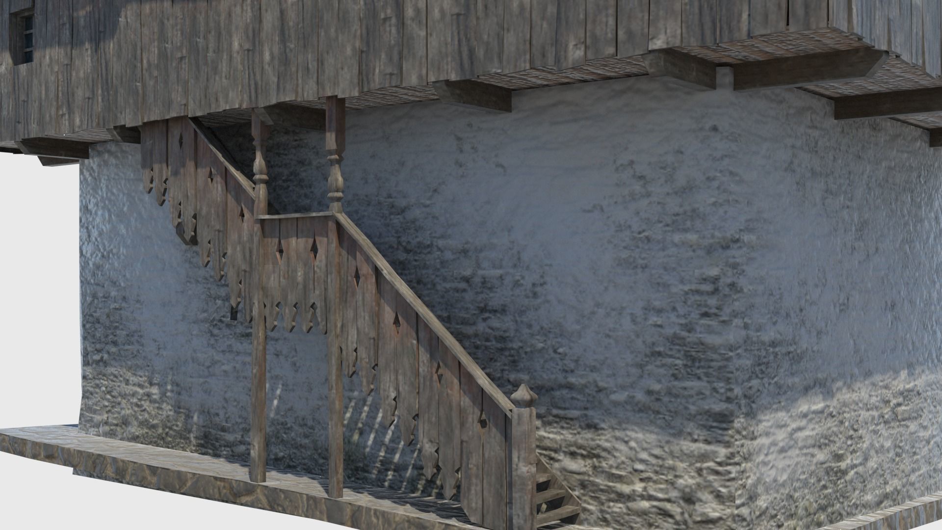 Medieval tower castle and stable Low-poly 3D model_14