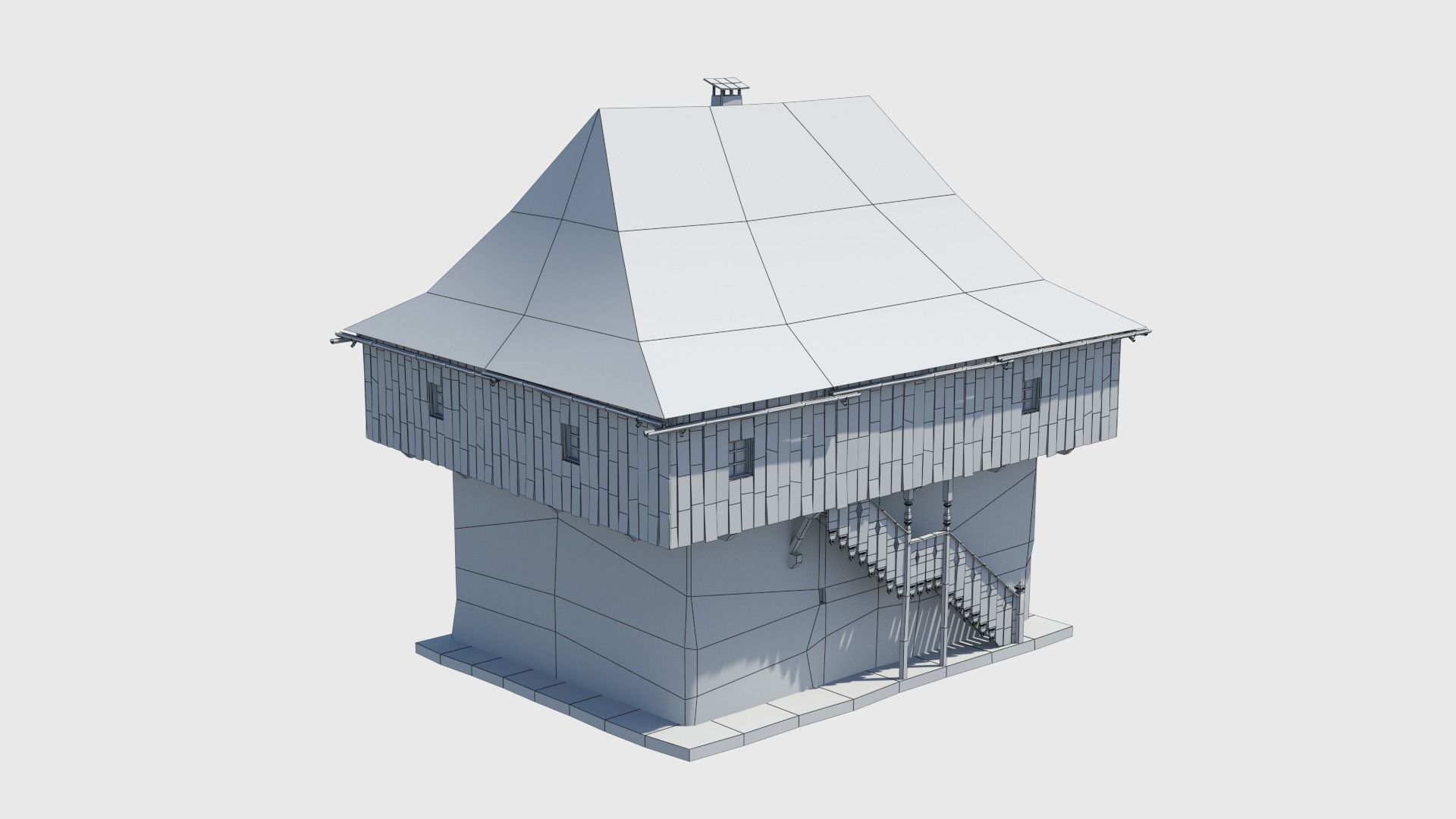 Medieval tower castle and stable Low-poly 3D model_26