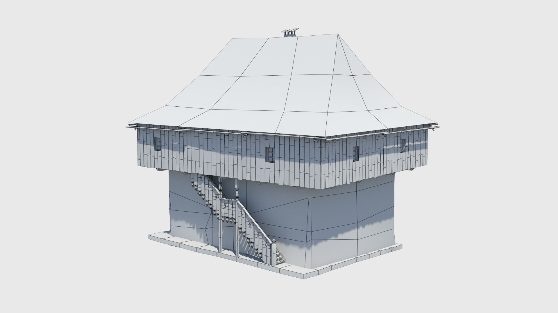 Medieval tower castle and stable Low-poly 3D model_23