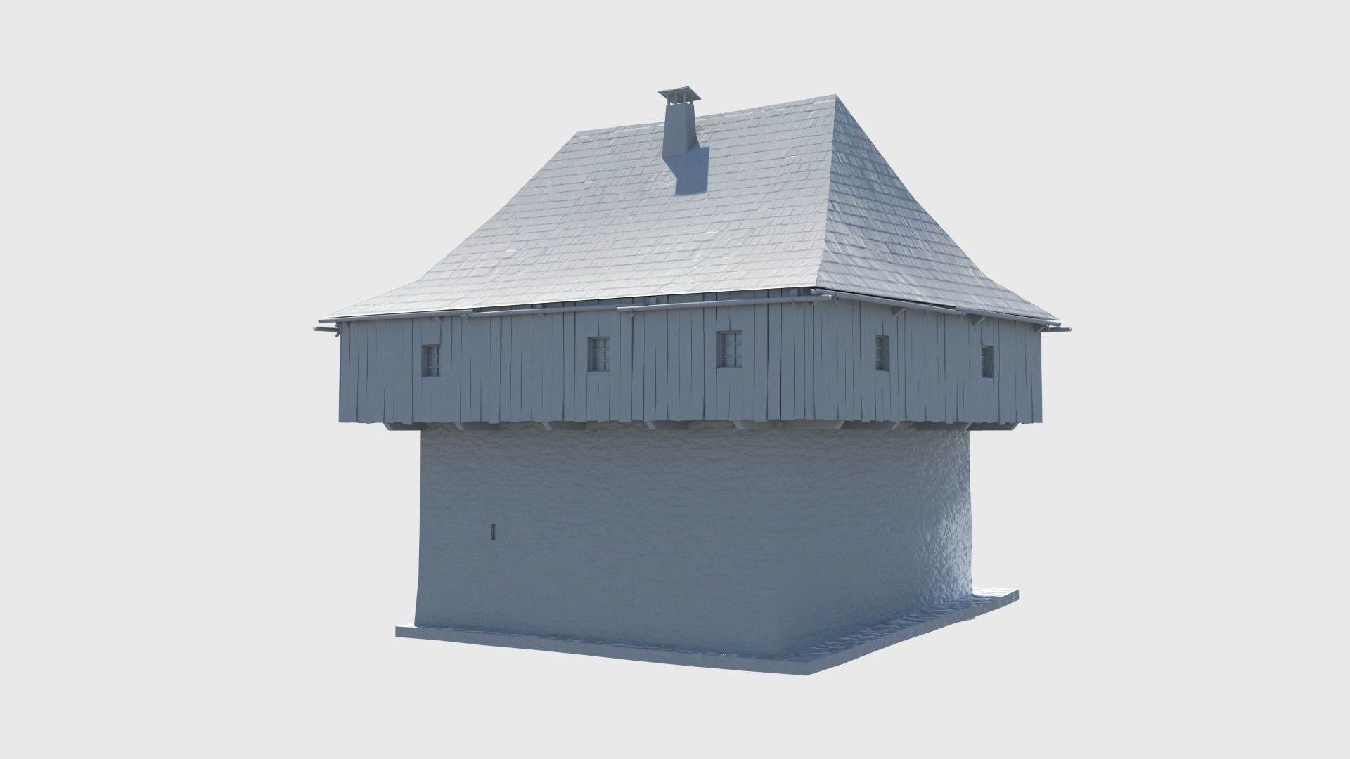 Medieval tower castle and stable Low-poly 3D model_25