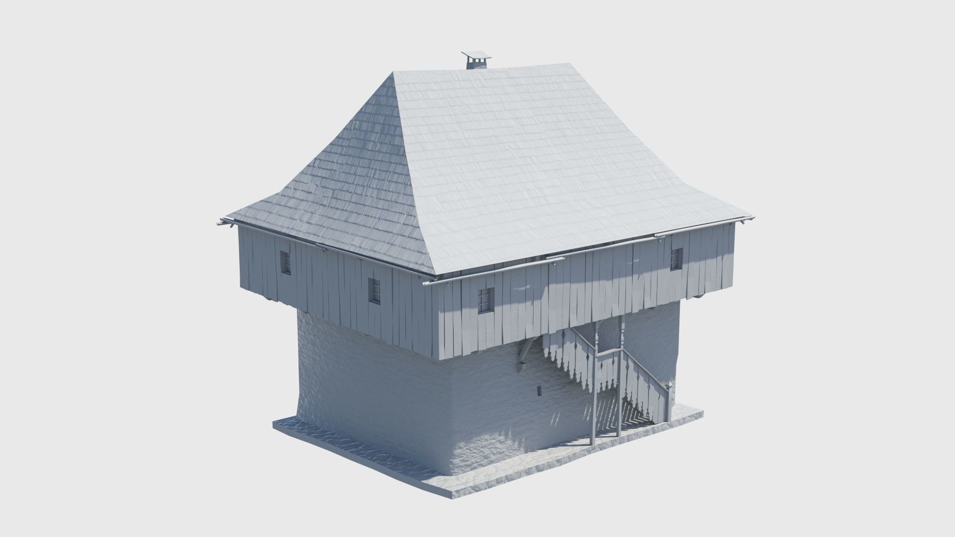 Medieval tower castle and stable Low-poly 3D model_20