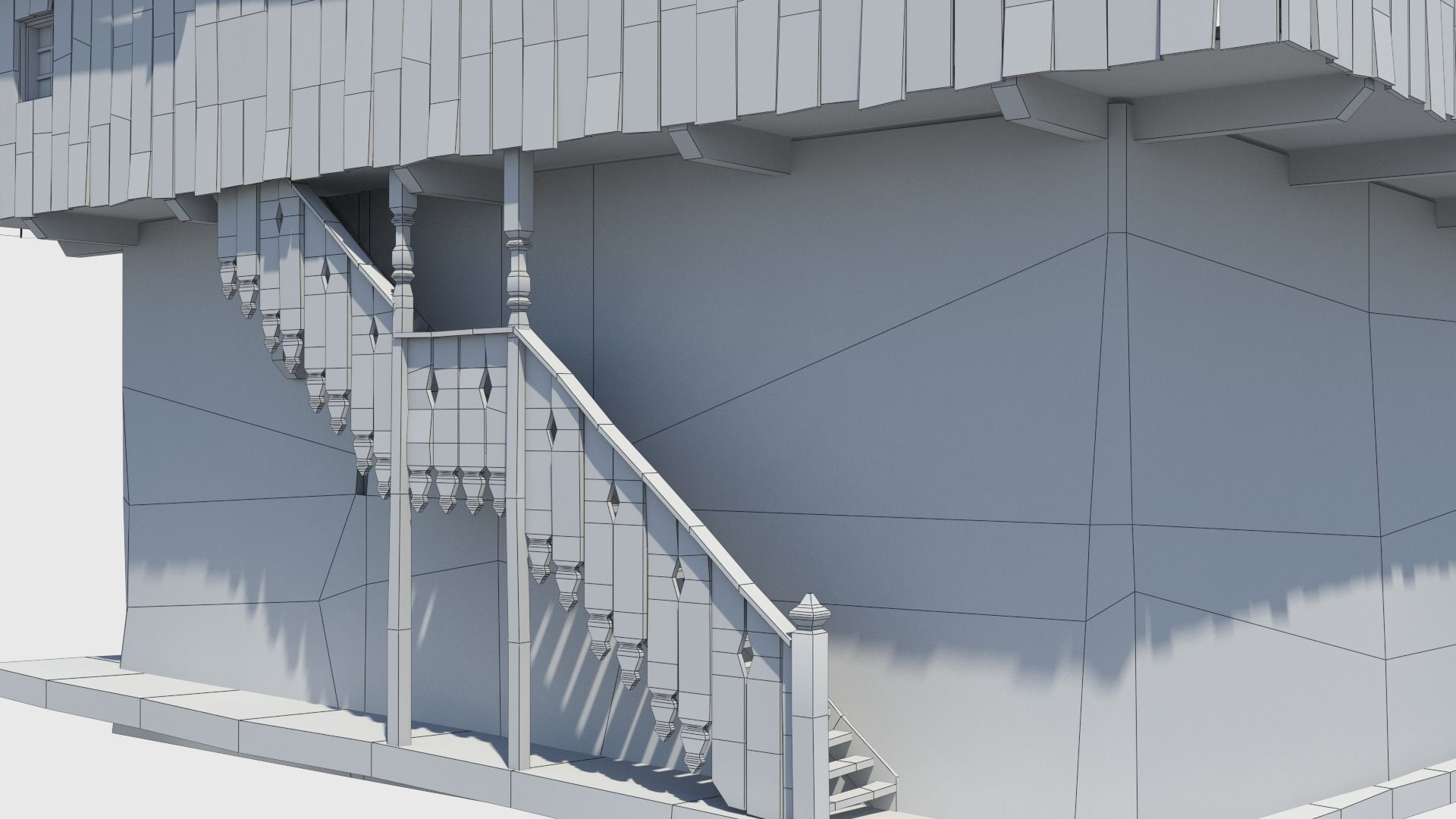 Medieval tower castle and stable Low-poly 3D model_36