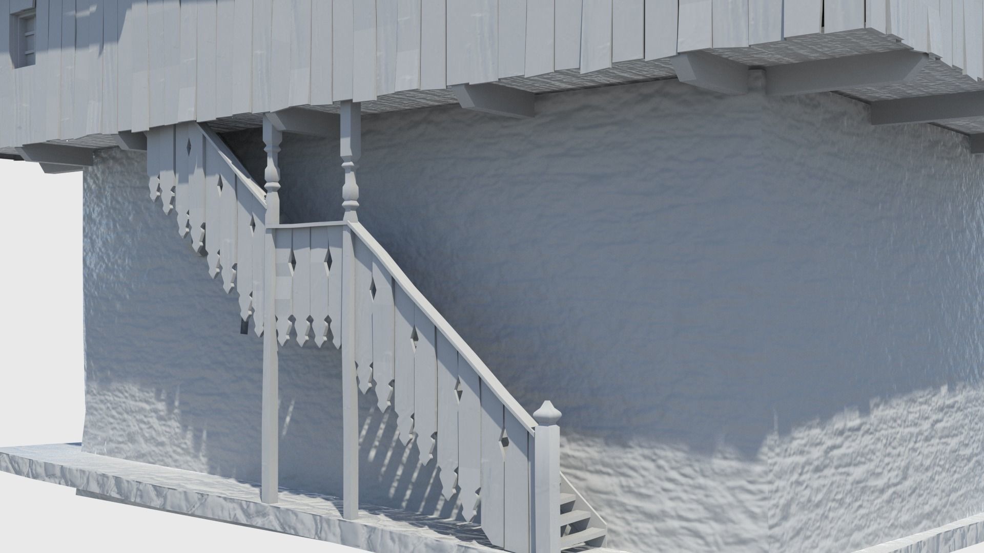 Medieval tower castle and stable Low-poly 3D model_35