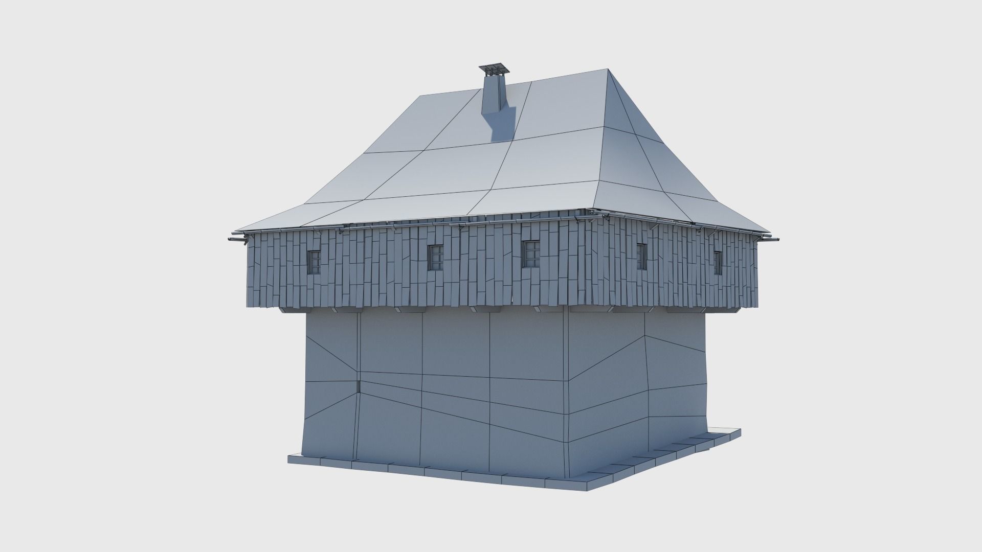 Medieval tower castle and stable Low-poly 3D model_22