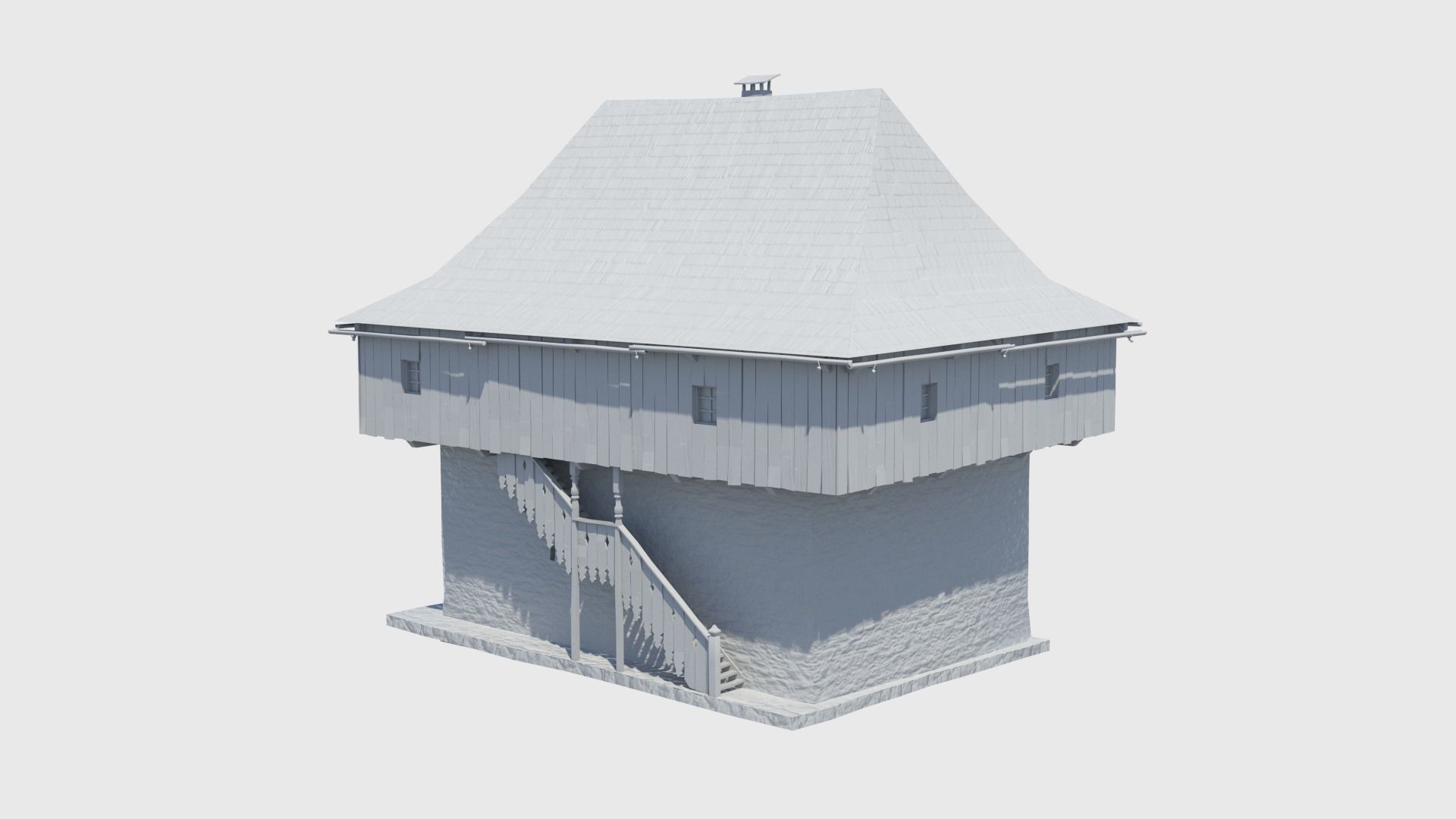 Medieval tower castle and stable Low-poly 3D model_19