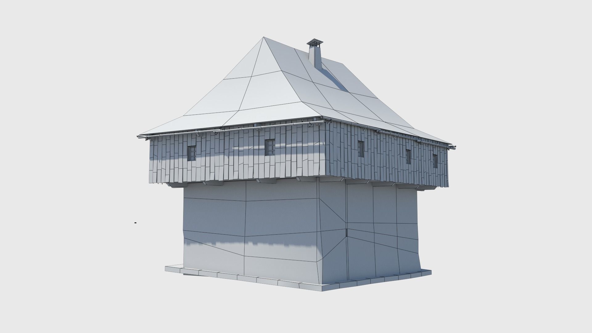 Medieval tower castle and stable Low-poly 3D model_18